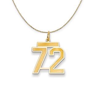 14k Yellow Gold, Jersey, Med Number 72 Necklace - 22 Inch